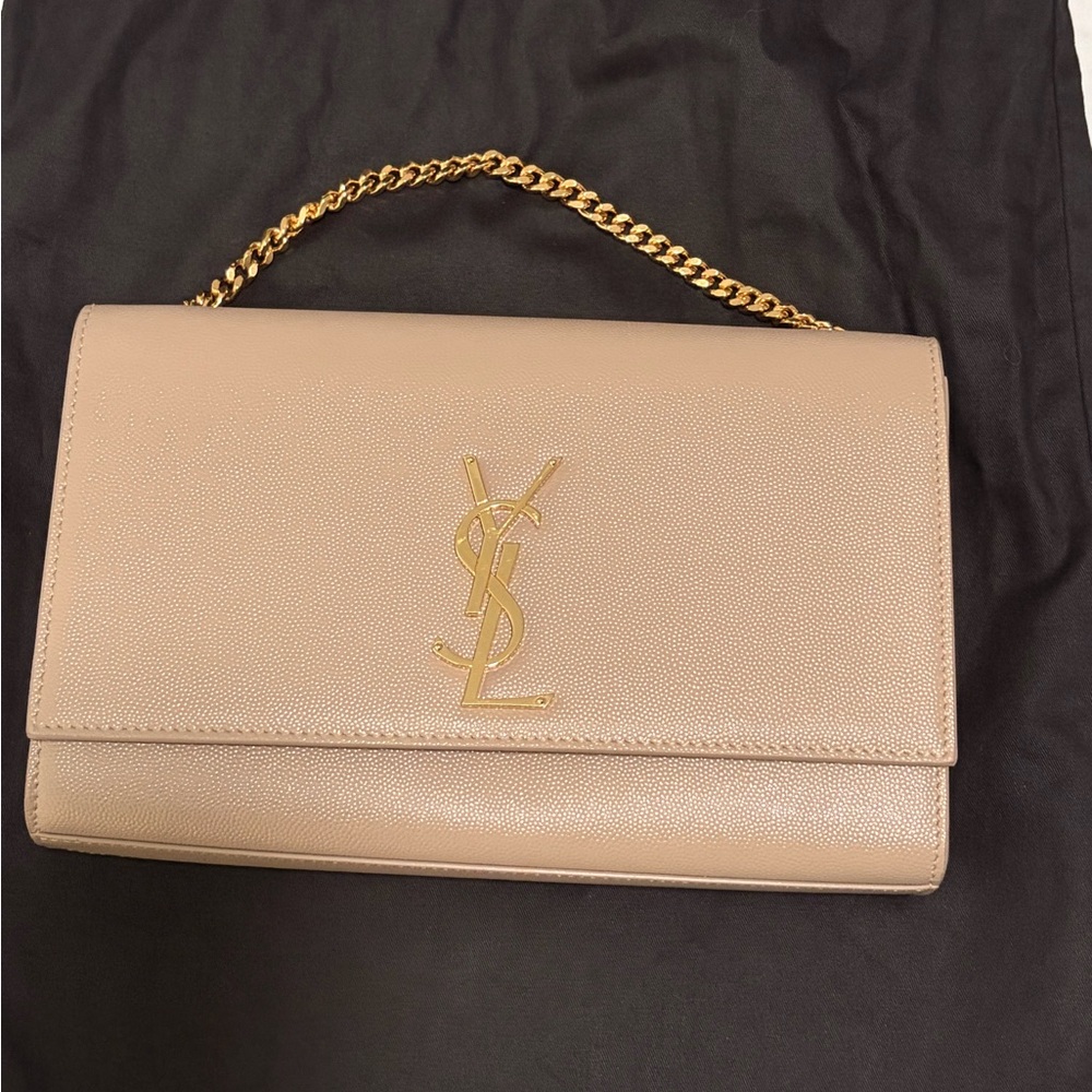 Yves Saint Laurent Beige Crossbody Bag with Gold Chain